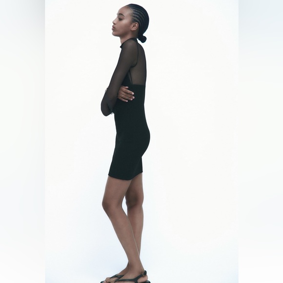Zara COMBINATION TULLE DRESS. Black. Size S. New with Tags - Picture 2 of 7